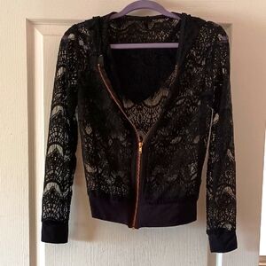 Espiral Black Lace Zip-Up Hoodie